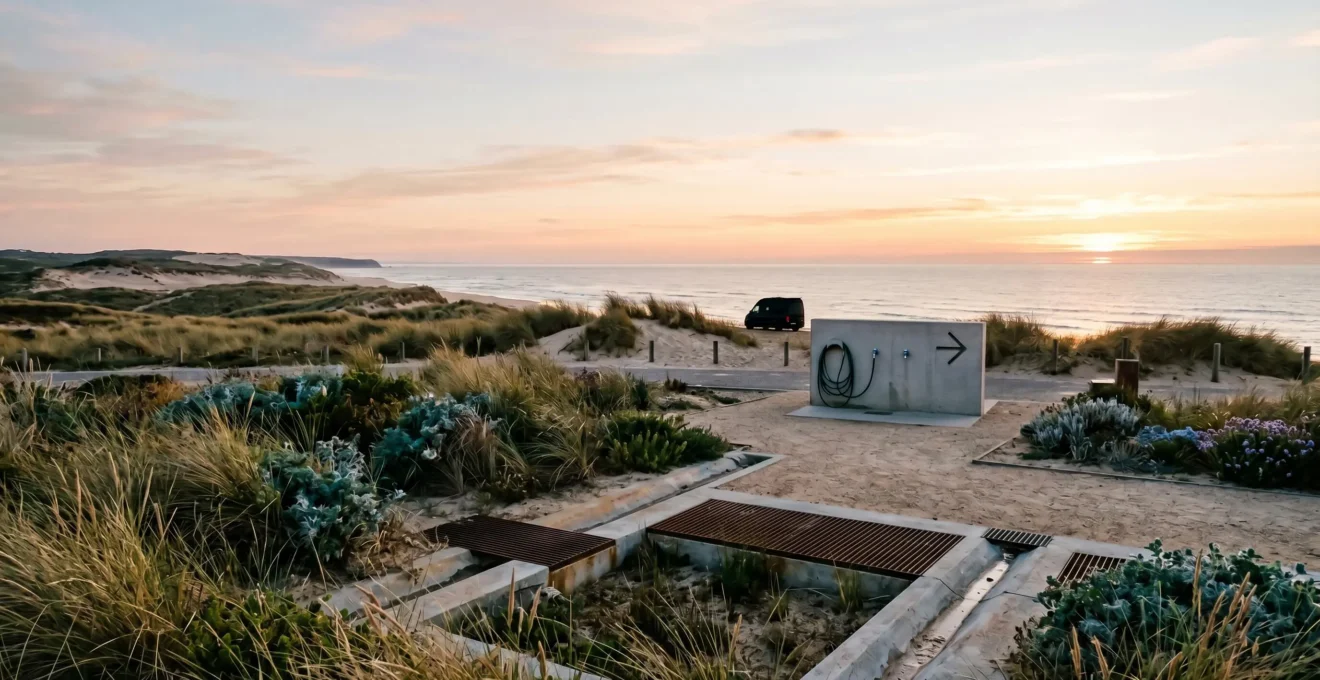 Aire de services pour camping-cars en zone côtière avec infrastructure de vidange écologique