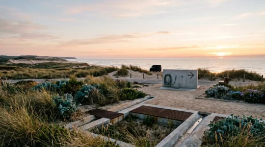 Aire de services pour camping-cars en zone côtière avec infrastructure de vidange écologique