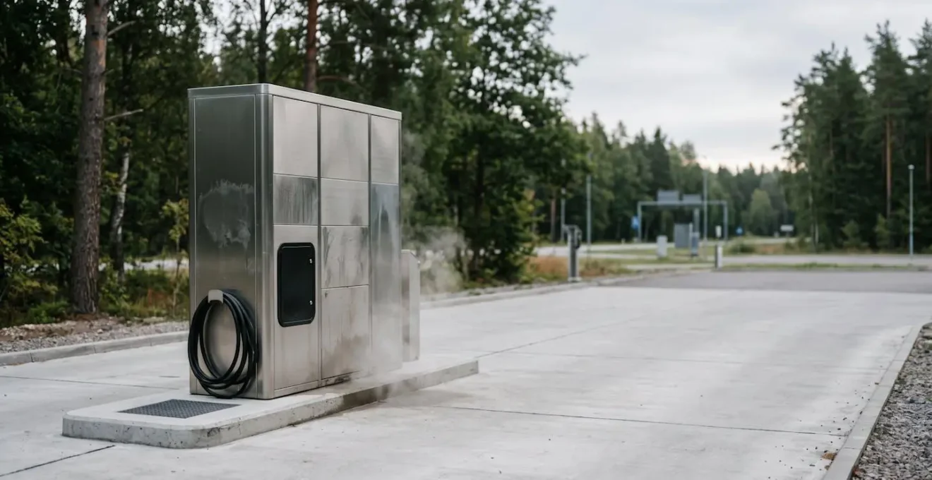 Borne de service automatisée moderne pour camping-car avec système de nettoyage sans contact dans une aire de repos