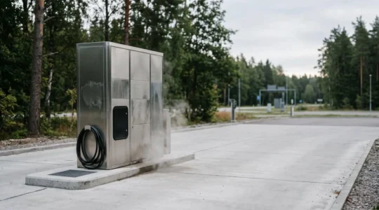 Borne de service automatisée moderne pour camping-car avec système de nettoyage sans contact dans une aire de repos