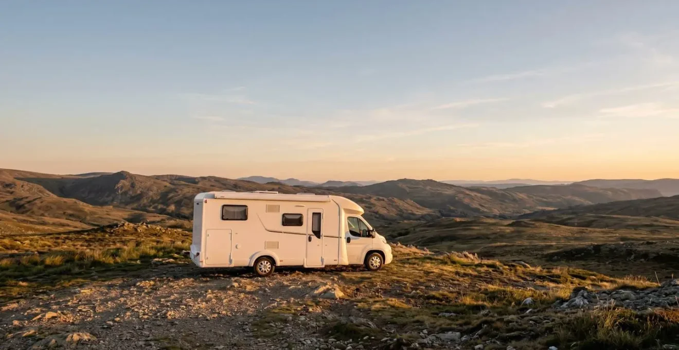 Camping-car stationné en extérieur illustrant les risques structurels liés à l'absence de stabilisation