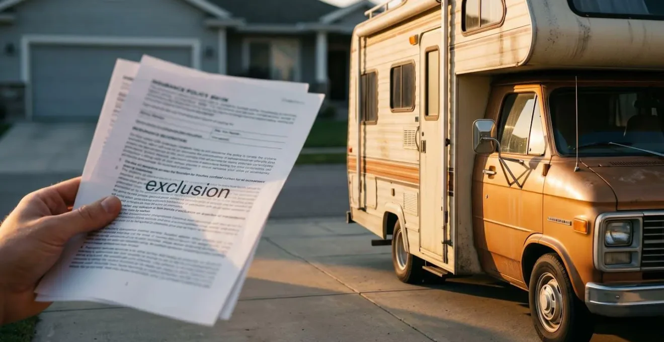 Camping-car vintage stationné devant une maison avec un technicien consultant des documents de garantie
