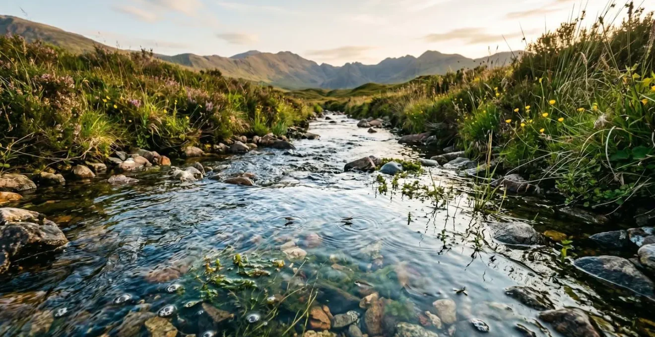 Eau savonneuse se déversant dans un fossé de campagne avec écosystème aquatique menacé
