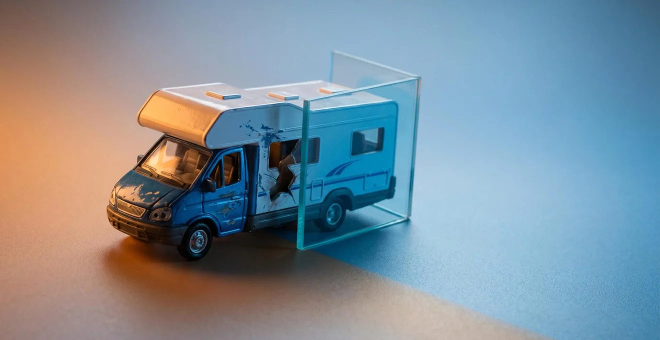 Scène illustrant les limites d'une assurance au tiers pour camping-car avec dommages non couverts